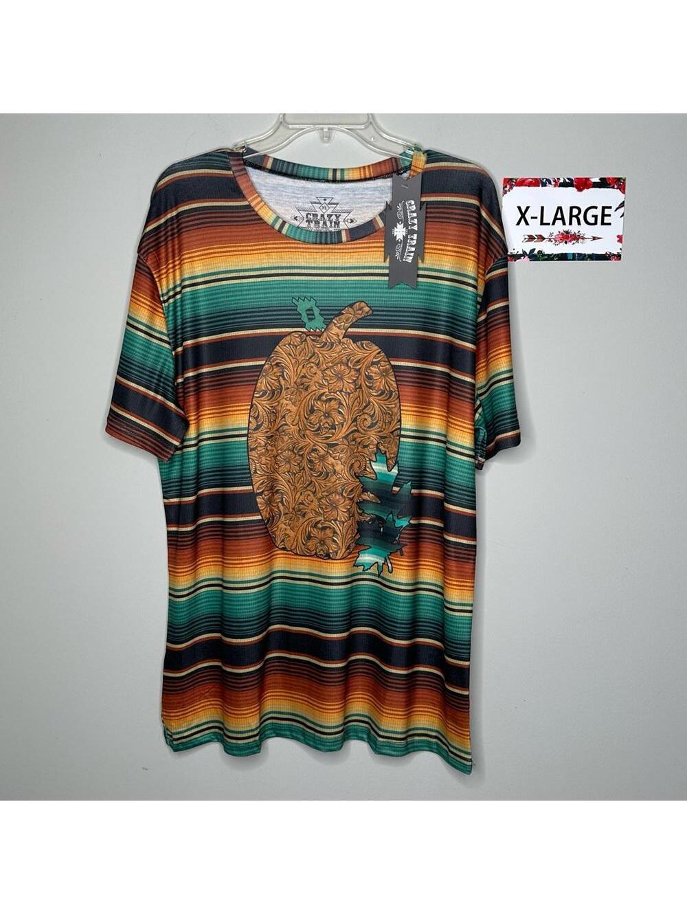 Crazy Train XL Vibrant Stripe Toiled Leather Pumpkin Tee